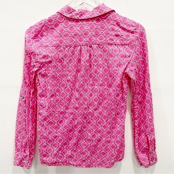 Charter Club Luxury Linen Button Down Long Sleeve Shirt Pink Printed - Picture 2 of 7